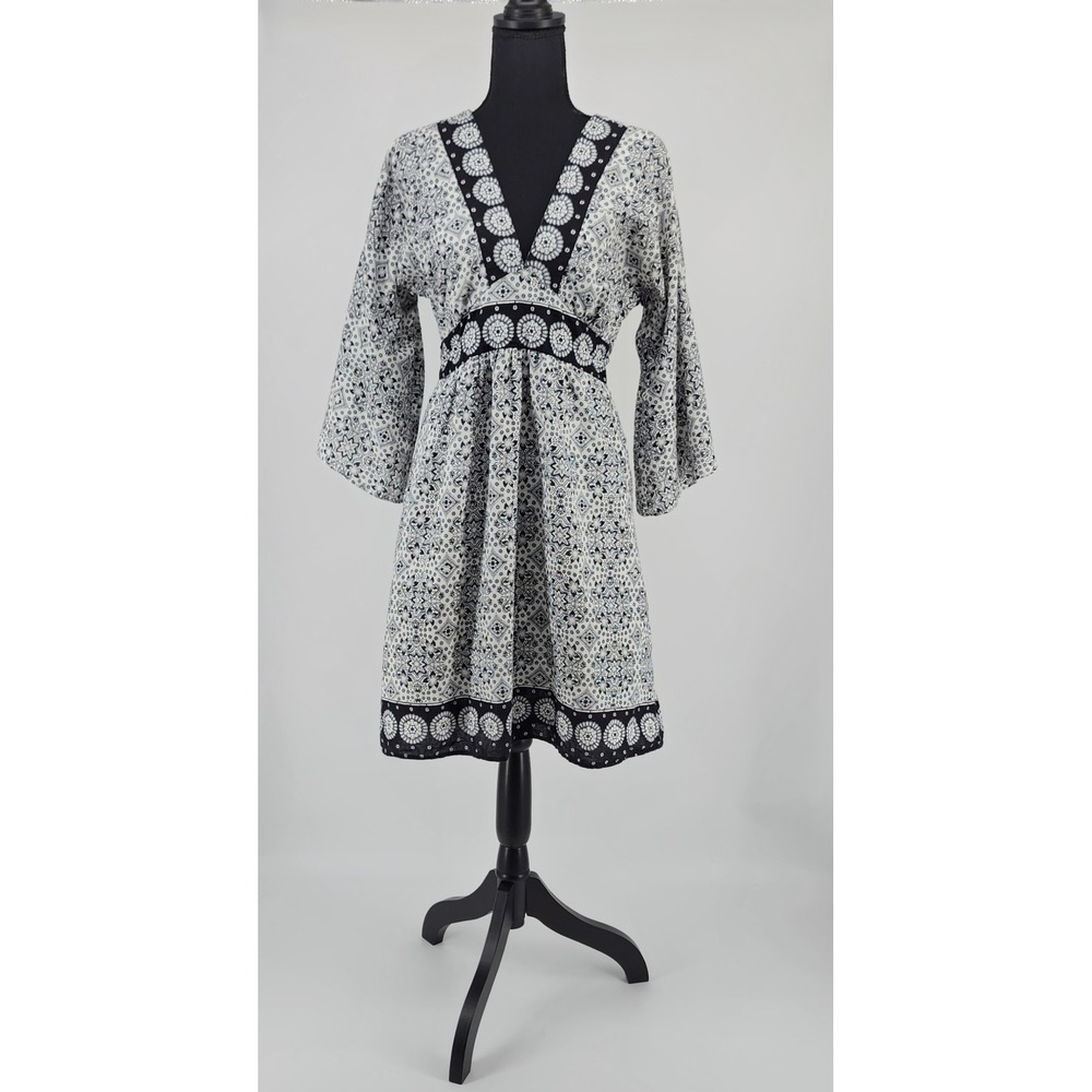 Speed Control New York Women Black White Cotton Boho Empire Waist Dress Medium